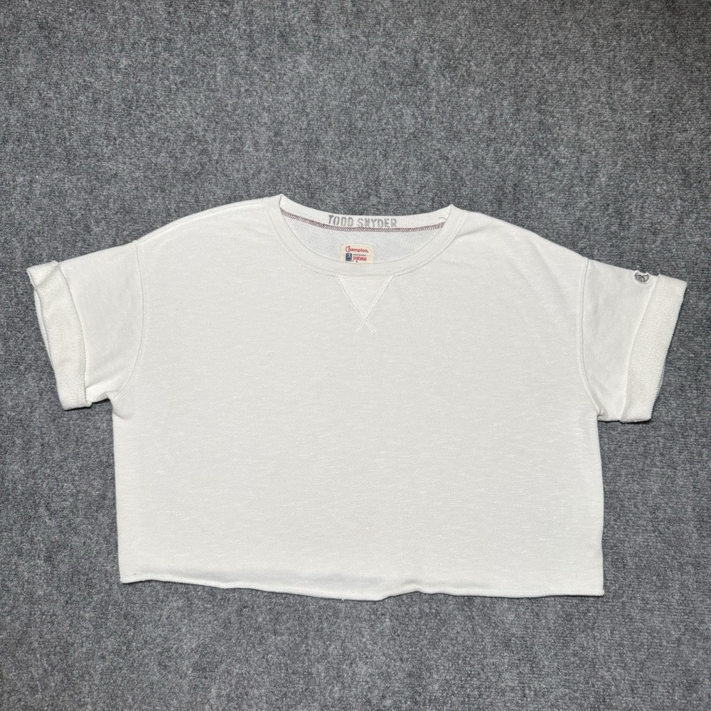 Champion‎ Todd Snyder Short Sleeve Sweatshirt Large White French Terry Boxy Crop